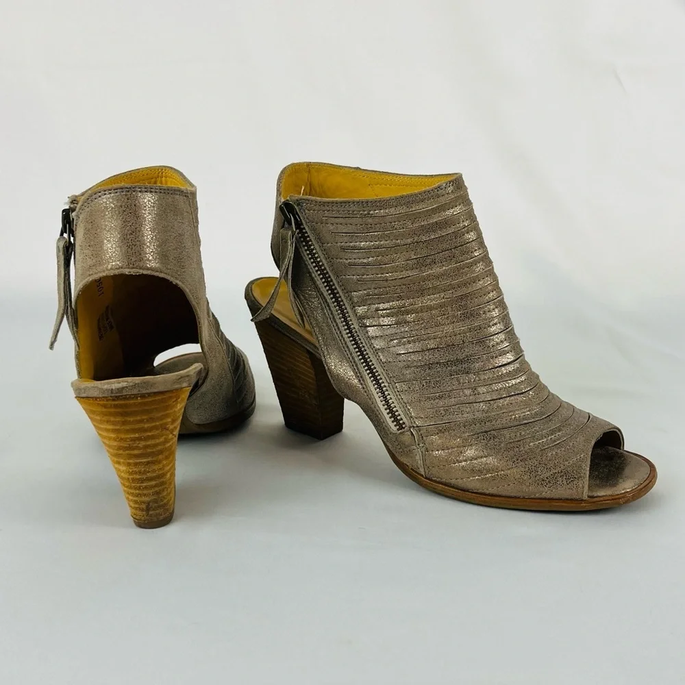 Paul Green Cayanne Peep Toe High Heel Booties SZ 9 US/SZ 6.5 UK Metallic Leather